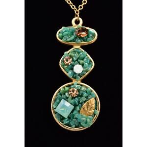 Sparkling Sage Pendant Necklace Green Press Glass Crystal Fall Autumn Leaf Bin3D